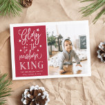 Hand Lettered Glory | Christmas Photo Card<br><div class="desc">Modern typography based holiday photo card features your favourite photo with "Glory to the newborn king" alongside in white hand lettered style typography. Personalise with your family name, individual names and/or your custom Christmas message. Cards reverse to a pattern of white snow and stars on a vibrant cranberry red background....</div>