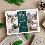 Hand Lettered Glory | Christmas Photo Collage Card<br><div class="desc">Modern typography based holiday photo card features four of your favourite photos in a square format, with "Glory to the newborn king" centred in white hand lettered style typography on festive forest green. Personalise with your family name, individual names and/or your custom Christmas message. Cards reverse to a pattern of...</div>