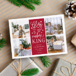Hand Lettered Glory | Christmas Photo Collage Card<br><div class="desc">Modern typography based holiday photo card features four of your favourite photos in a square format, with "Glory to the newborn king" centred in white hand lettered style typography on festive red. Personalise with your family name, individual names and/or your custom Christmas message. Cards reverse to a pattern of white...</div>