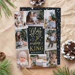 Hand Lettered Glory | Multi Photo Collage Foil Holiday Card<br><div class="desc">Beautiful typography based religious holiday photo card features eight of your favourite family photos arranged in a collage layout. "Glory to the newborn king" appears in the centre in gold foil hand lettered typography on a modern charcoal grey chalkboard style background dotted with festive stars. Personalise with your family name...</div>