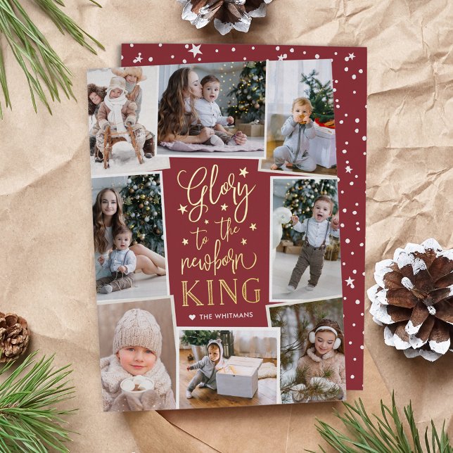 Hand Lettered Glory | Multi Photo Collage Foil Holiday Card (Creator Uploaded)