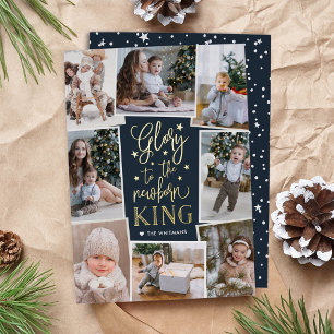 Hand Lettered Glory Multi Photo Collage Foil Holiday Card