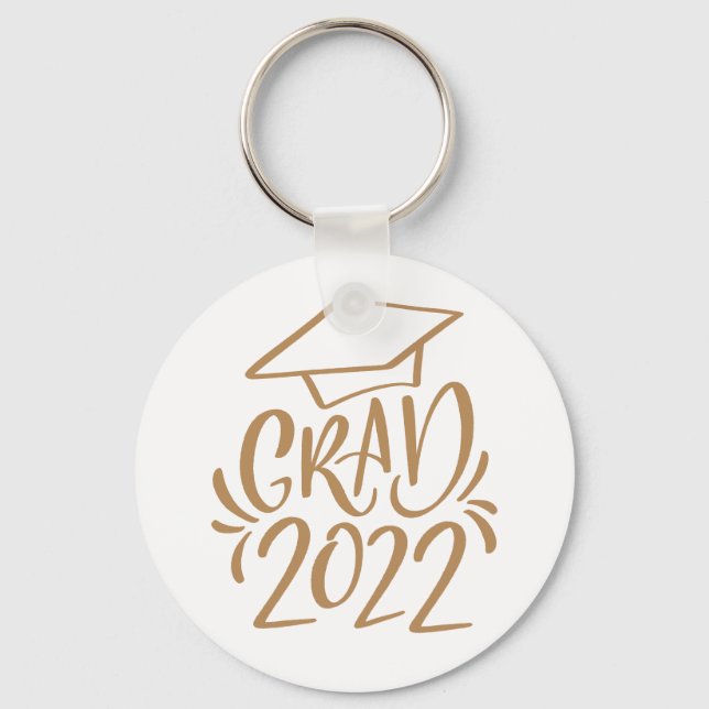 Hand-lettered Grad 2022 Cap Gold Key Ring (Front)