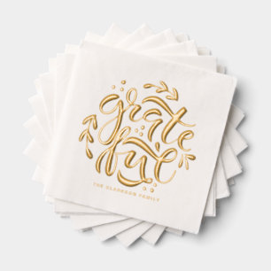 Hand Lettered Grateful Wreath Thanksgiving Foil Napkins