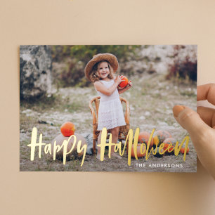 Hand-Lettered Halloween Photo Foil Holiday Card