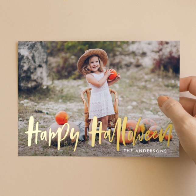 Hand-Lettered Halloween Photo Foil Holiday Card (Creator Uploaded)