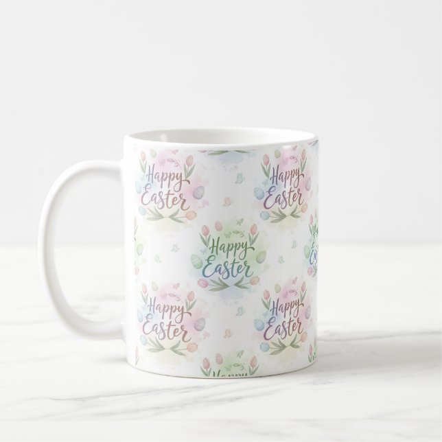 Hand-Lettered Happy Easter Watercolor Coffee Mug (Left)