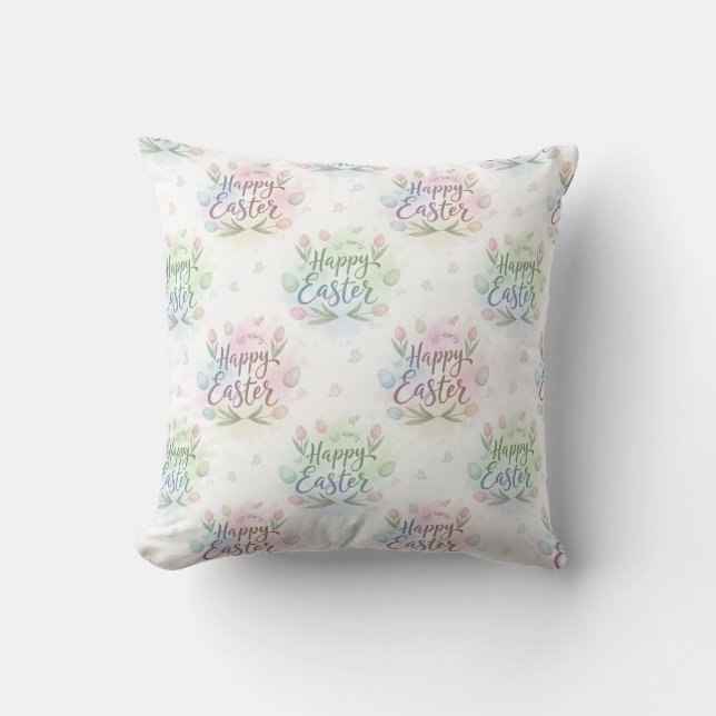 Hand-Lettered Happy Easter Watercolor Cushion (Front)
