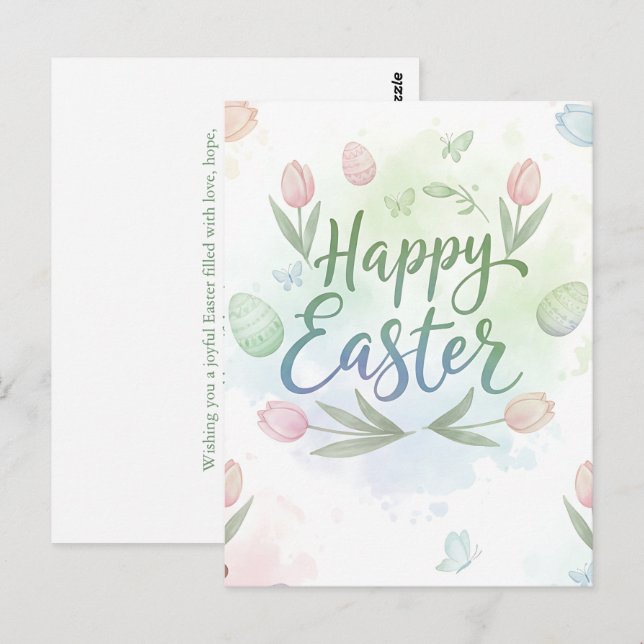 Hand-Lettered Happy Easter Watercolor Greeting  Postcard (Front/Back)