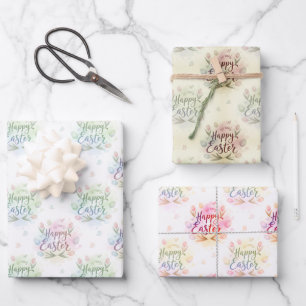 Hand-Lettered Happy Easter Watercolor Wrapping Paper Sheet