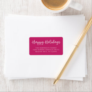 Hand Lettered Happy Holidays Script Pink Address Label