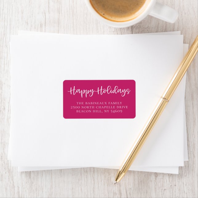 Hand Lettered Happy Holidays Script Pink Address Label (Insitu)