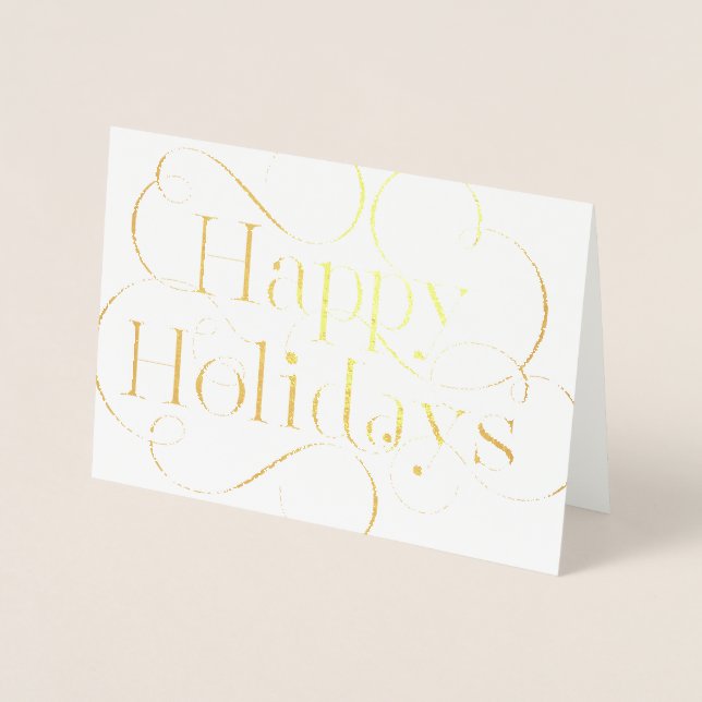 Hand-lettered Happy Holidays text with flourishes Foil Card (Front)