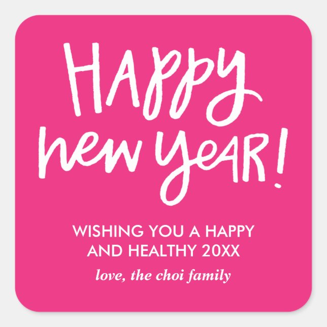 Hand Lettered Happy New Year Stickers - Pink (Front)