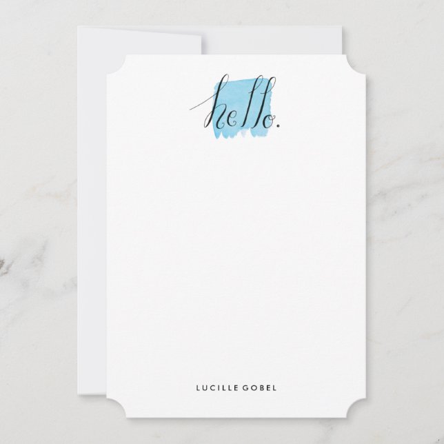 Hand Lettered Hello Modern Personalised Stationery Card (Front)