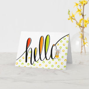 Hand Lettered Hello with Cute Mouse Illustration Card