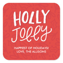 Hand Lettered Holly Jolly Christmas Stickers - Red