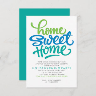 HAND LETTERED HOME SWEET HOME   HOUSEWARMING PARTY INVITATION