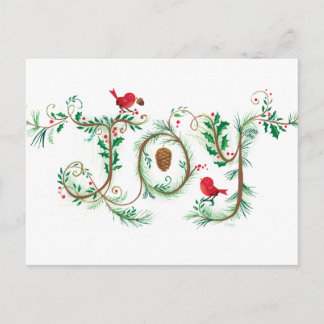 Hand lettered Joy Christmas Red Bird Postcard
