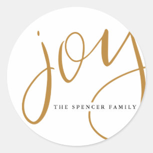 Hand Lettered Joy Custom Name Classic Round Sticker