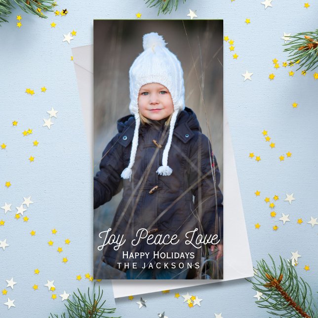Hand Lettered Joy Peace Love Holiday Photo Card (Creator Uploaded)