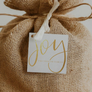 Hand Lettered Joy Personalised Name Gold Favour Tags