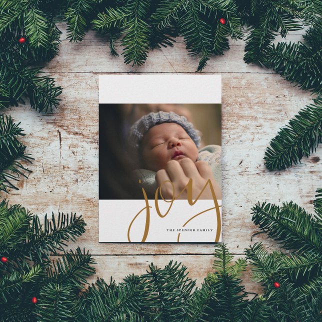 Hand Lettered Joy Photo Holiday Invitation (Hand-lettered JOY holiday Christmas photo card.)
