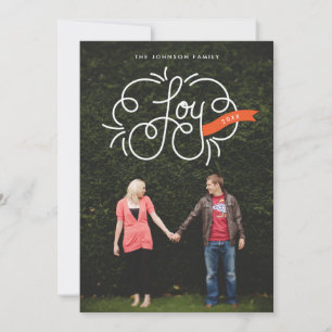 hand lettered joy red ribbon holiday photo card
