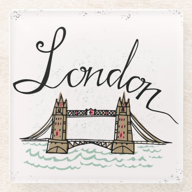 Hand Lettered London Bridge Glass Coaster (Front)