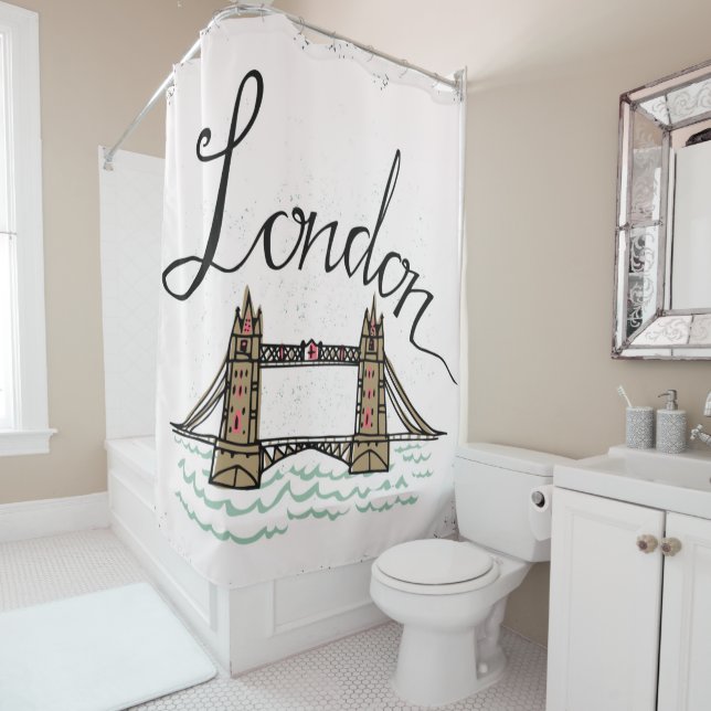 Hand Lettered London Bridge Shower Curtain (In Situ)