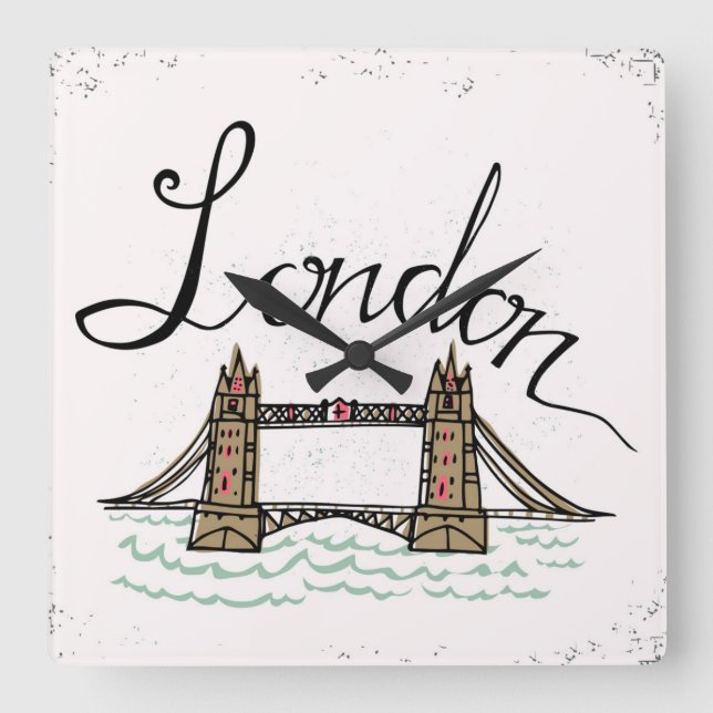 Hand Lettered London Bridge Square Wall Clock (Front)