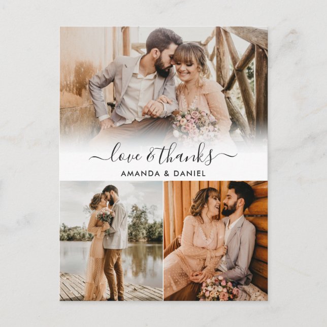 Hand Lettered Love and Thanks Wedding Photo Announcement Postcard (Front)