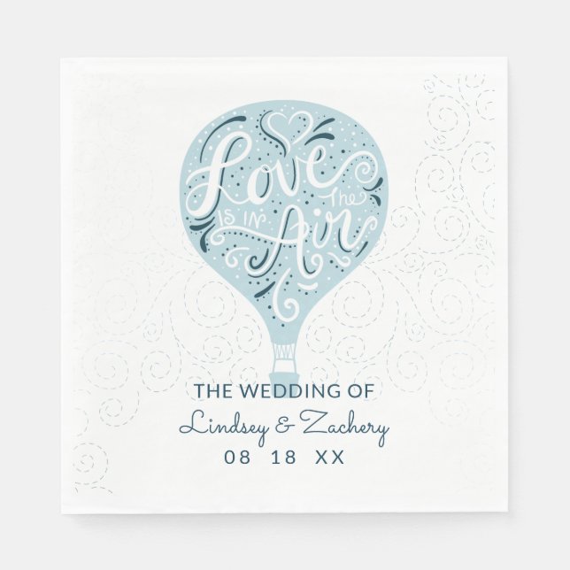 Hand Lettered Love Blue Hot Air Wedding Monogram Napkin (Front)