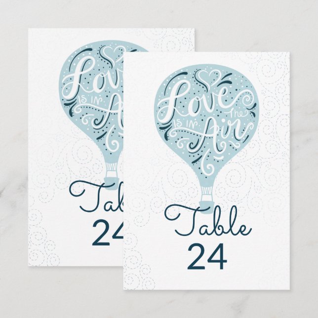 Hand Lettered Love Blue Wedding Table Numbers (Front/Back)
