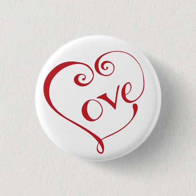 Hand Lettered Love Heart in Red 3 Cm Round Badge (Front)