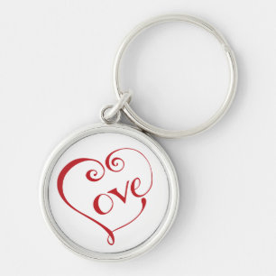 Hand Lettered Love Heart in Red Key Ring