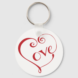 Hand Lettered Love Heart in Red Key Ring