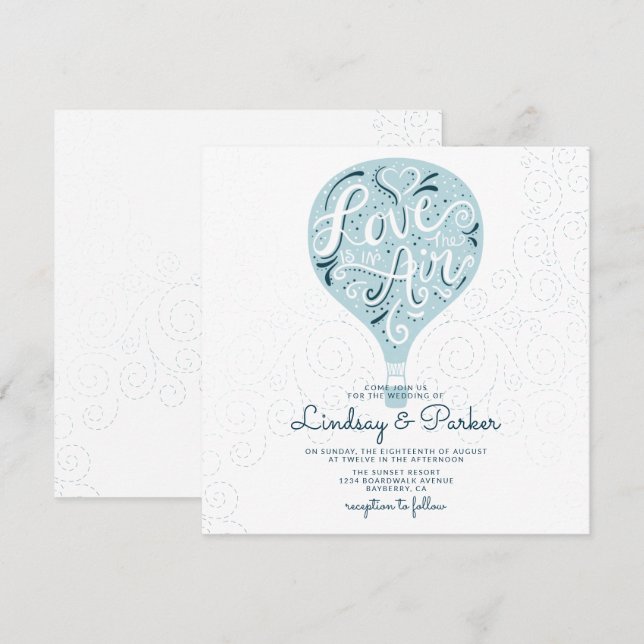 Hand Lettered Love Light Blue Wedding Square Invitation (Front/Back)
