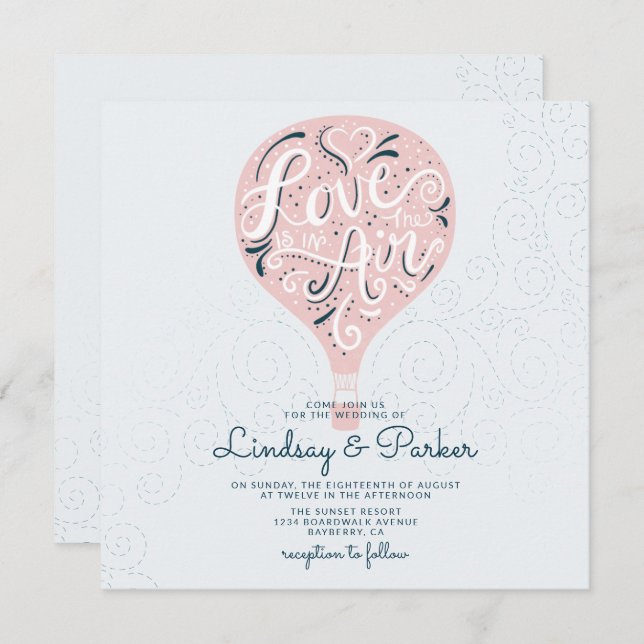 Hand Lettered Love Light Pink Wedding Square Invitation (Front/Back)