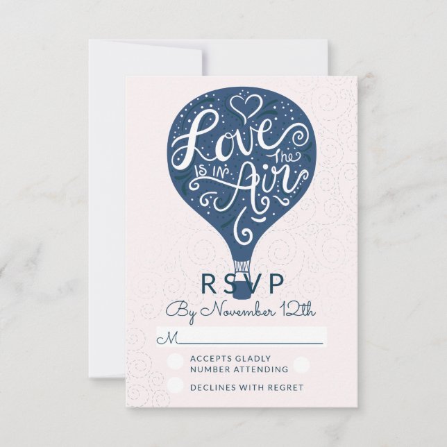 Hand Lettered Love Navy Blue Wedding RSVP Reply (Front)