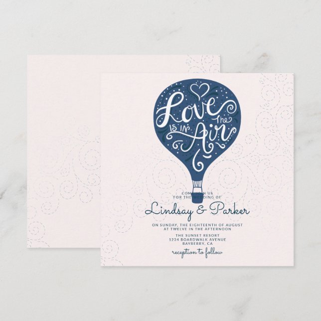 Hand Lettered Love Navy Blue Wedding Square Invitation (Front/Back)