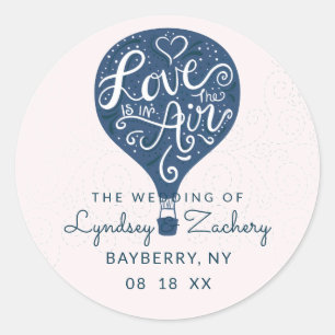 Hand Lettered Love Navy Hot Air Balloon Wedding Classic Round Sticker