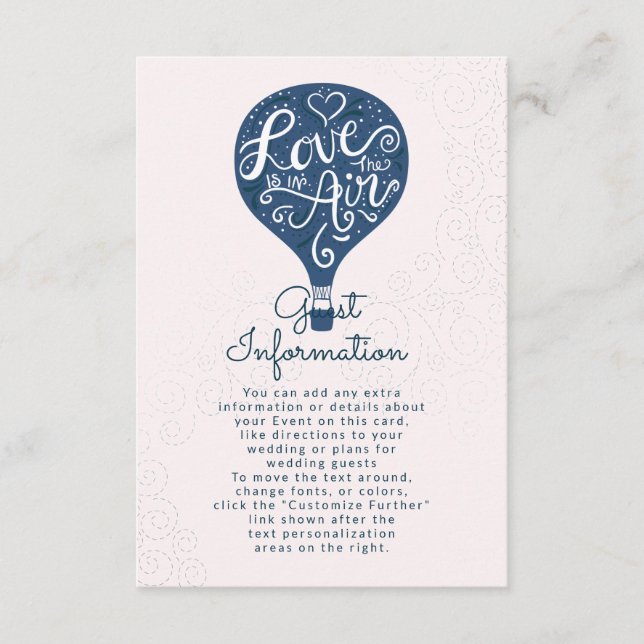 Hand Lettered Love Navy Wedding Information Enclosure Card (Front)
