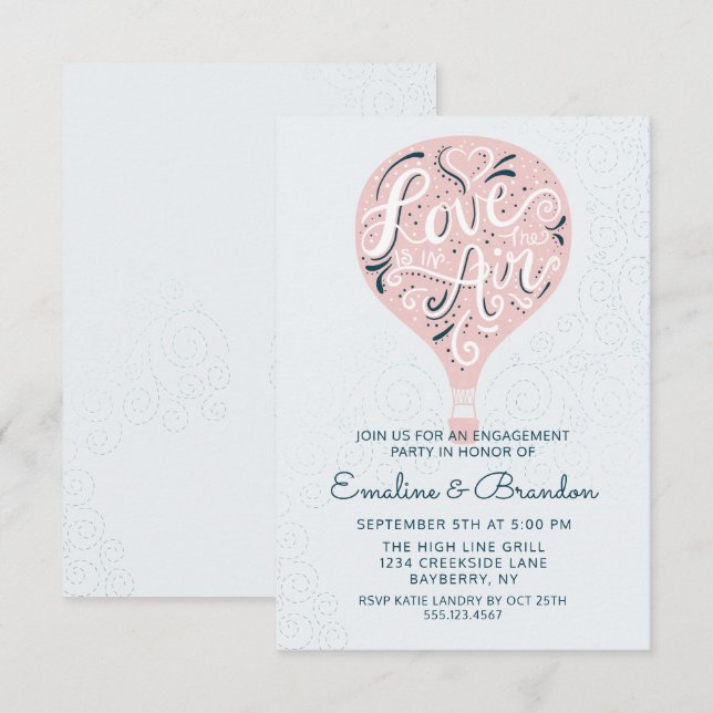 Hand Lettered Love Pink Balloon Engagement Party Invitation (Front/Back)