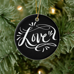 Hand lettered LOVE sign Christmas tree ornament