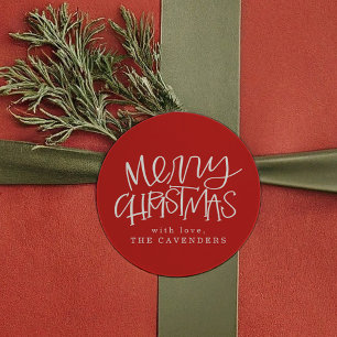 Hand Lettered Merry Christmas Classic Round Sticker