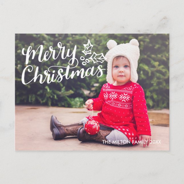 Hand Lettered Merry Christmas Full Photo Postcard (Front)