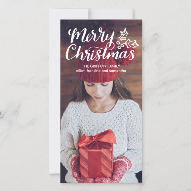 Hand Lettered Merry Christmas Full Photocard Holiday Card (Front)