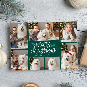 Hand-Lettered Merry Christmas Green 7 Photo  Holiday Card