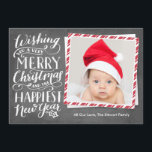 Hand Lettered Merry Christmas Happy New Year Holiday Card<br><div class="desc">Send your holiday greetings in style with this 1-photo holiday card featuring hand lettered calligraphy artwork on chalkboard background. Opt for an extra luxurious touch with textured paper or a die-cut shape.</div>